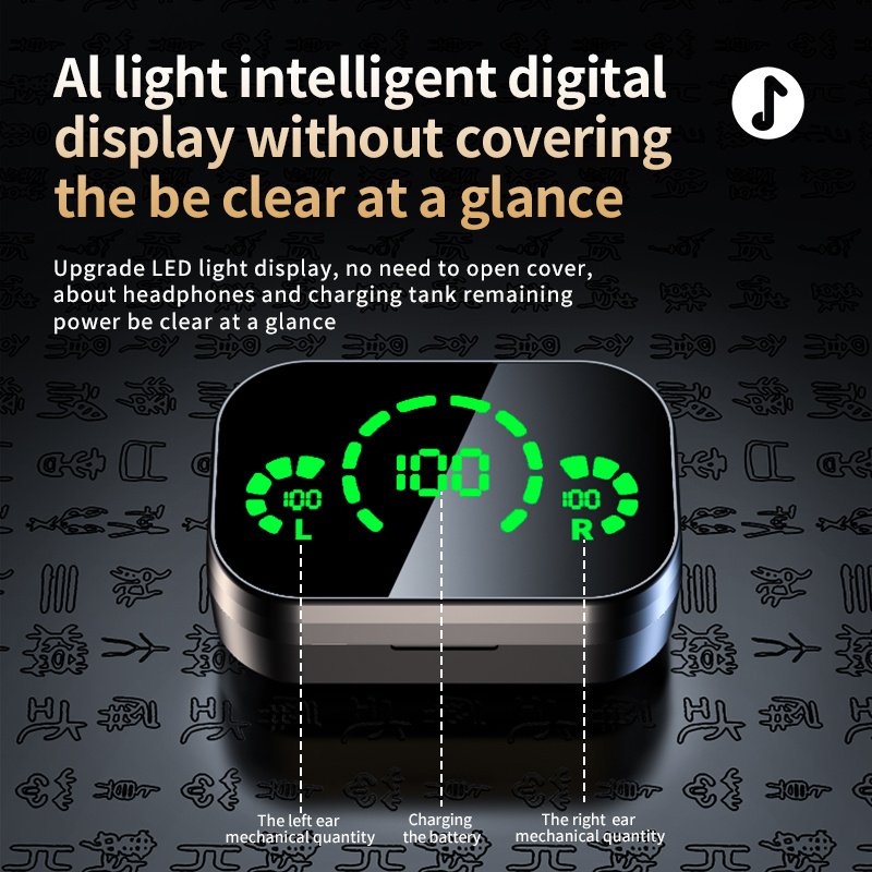 YD03 Wireless Bluetooth-compatible Headset TWS Large Screen Smart Digital Display In Ear Breathing Light - 图片 8